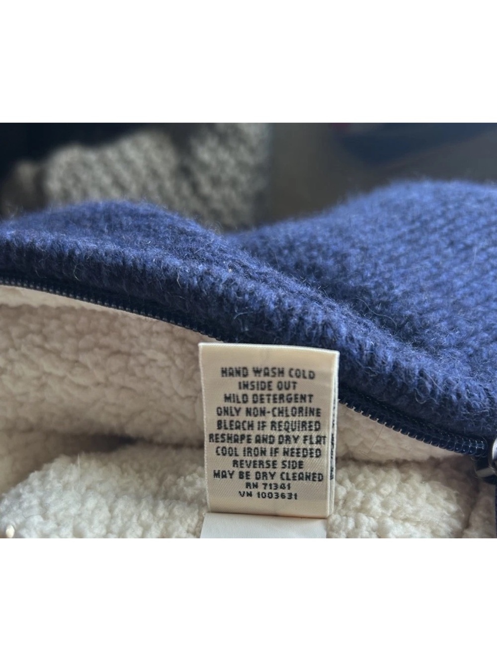 Lambswool L.L. Bean Navy Fair Isle Sherpa-Lined Zip Jacket M Wool Norway - Picture 6 of 7